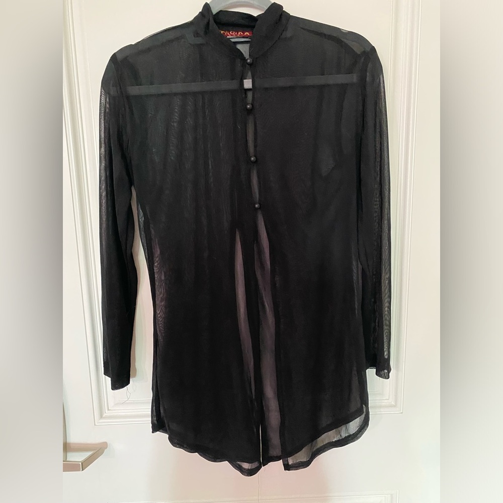 Troika USA Sheer Long Sleeve Button Front Blouse Black Size Large